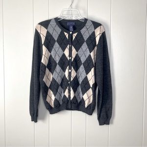 Vintage charter club 100% marino wool argyle button down sweater